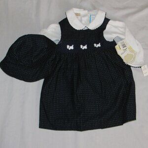 NWT Vtg 90s Y2K Little Bitty Corduroy Plaid Scottie Dog 3 pc Dress Hat Set 24 M